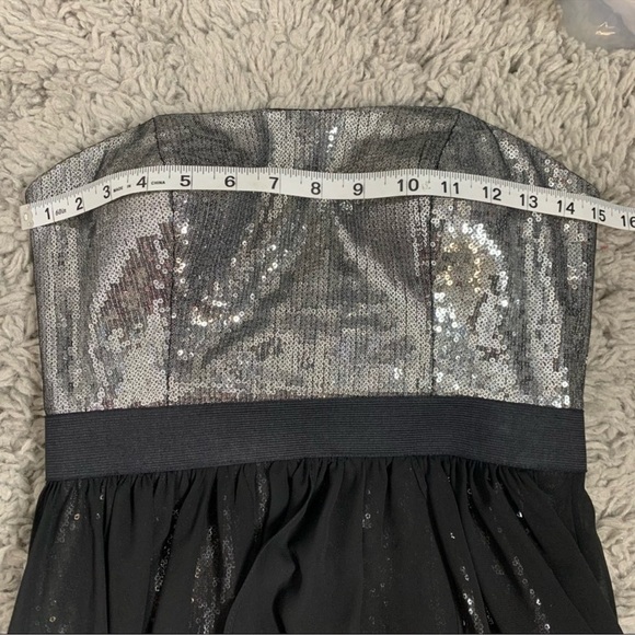 Aidan Mattox Silver And Black High Low Chiffon Overlay Sequin Sleeveless Dress - Picture 13 of 14